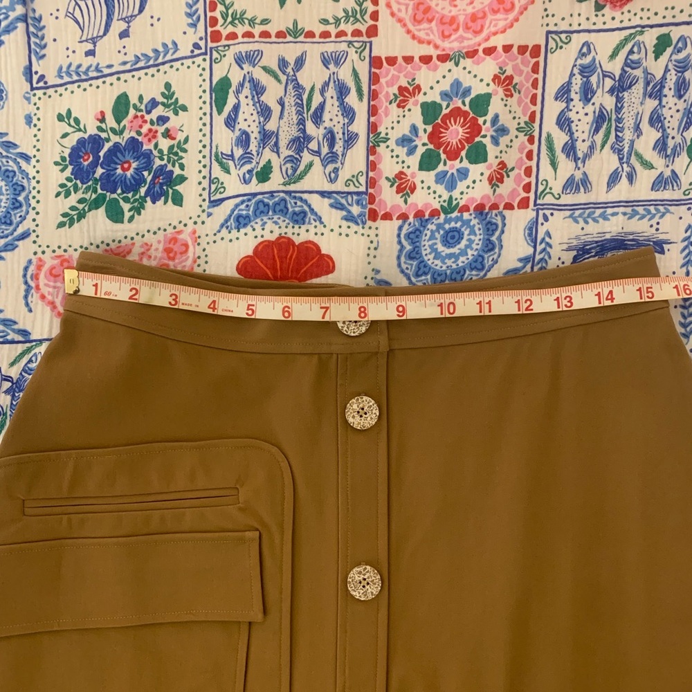 NWT Pearl by Lela Rose Stretch Cotton Button Front Skirt in Camel - Picture 8 of 15